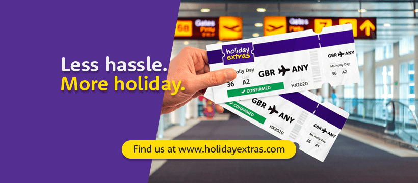 Holiday Extras banner - less hassle, more holiday - boarding passes