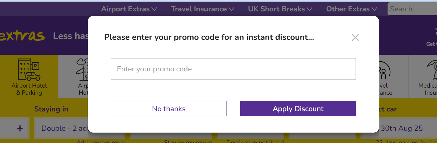 Holiday Extras discount code box