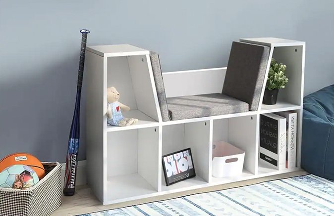 VEIKOUS - Kids Open Bookcase with Cushioned Reading Nook