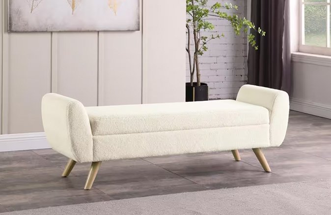 Homepop - Cream Sherpa Storage Bench