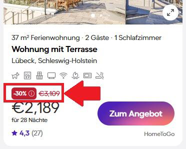 HomeToGo Angebot mit 30 Prozent Rabatt