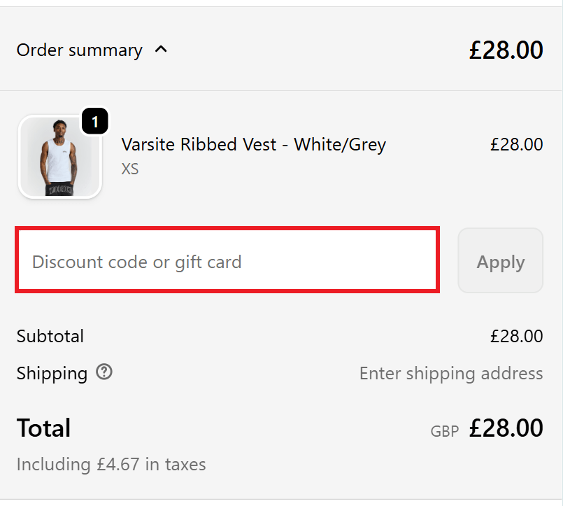 Hoodrich discount code box in shopping basket