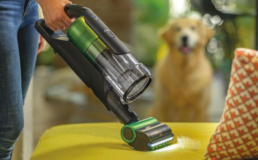 Tierhaare werden mit einem Hoover Staubsauger aufgesaugt
