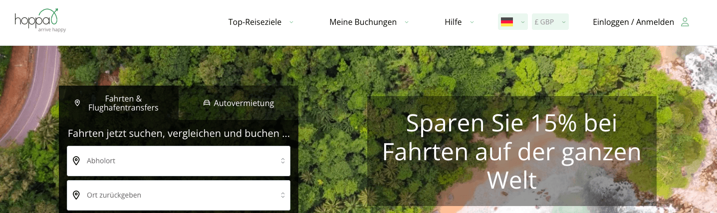 Buche deine Fahrt zum Flughafen mit 15 % Rabatt bei Hoppa