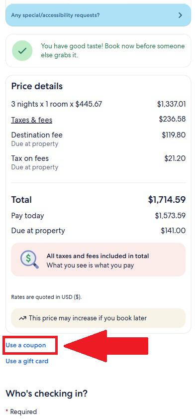 Hotels.com coupon box