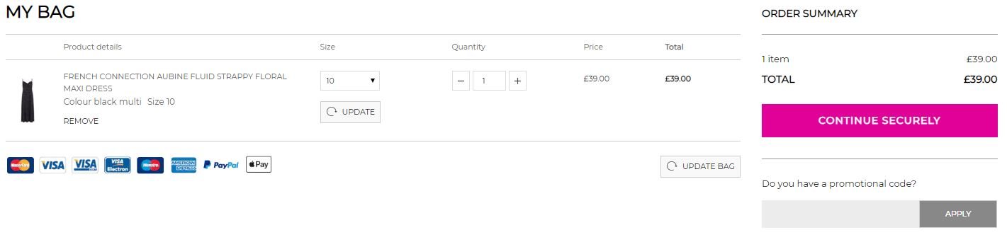 House of fraser discount code box during checkout
