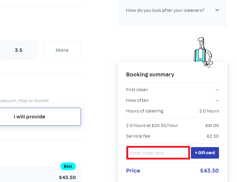 Housekeep discount code box during booking process