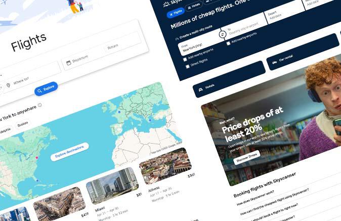 Google Flights and Skyscanner homepages