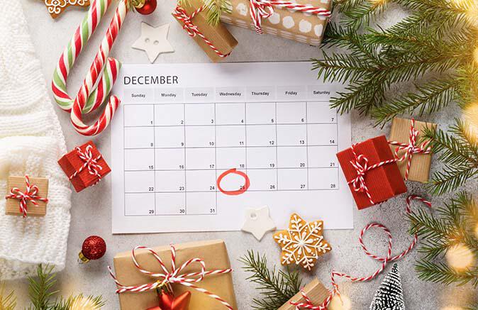 Calendar marked for Christmas Day