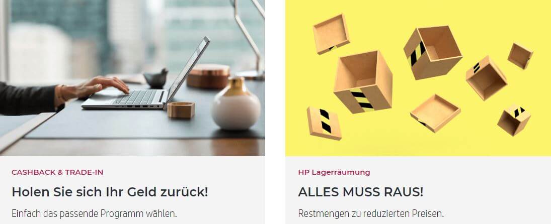 HP Angebote für Cashback und Trade-in sowie zur Lagerräumung