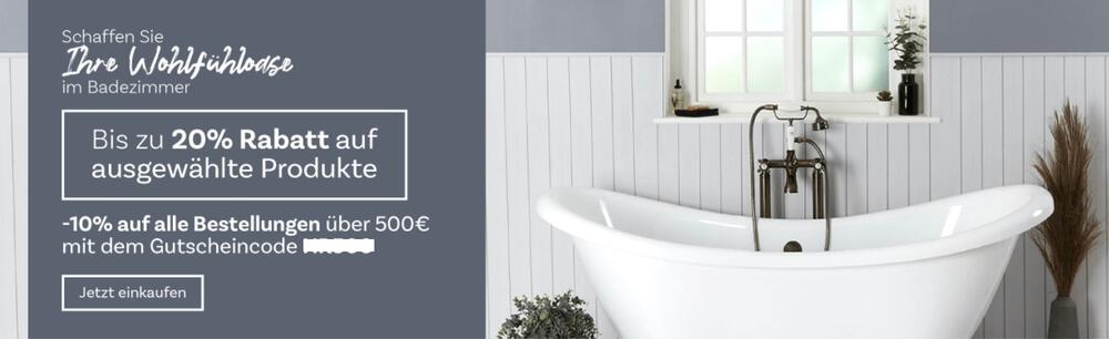 Banner für bis zu 20 % auf ausgewählte Sale-Produkte und Hudson Reed Gutschein für 10 % Rabatt on top