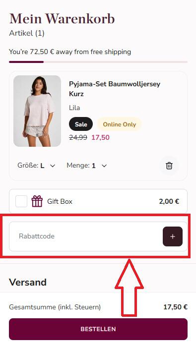 Screenshot von der Warenkorb-Ansicht, um deinen Hunkemöller Gutscheine einzulösen