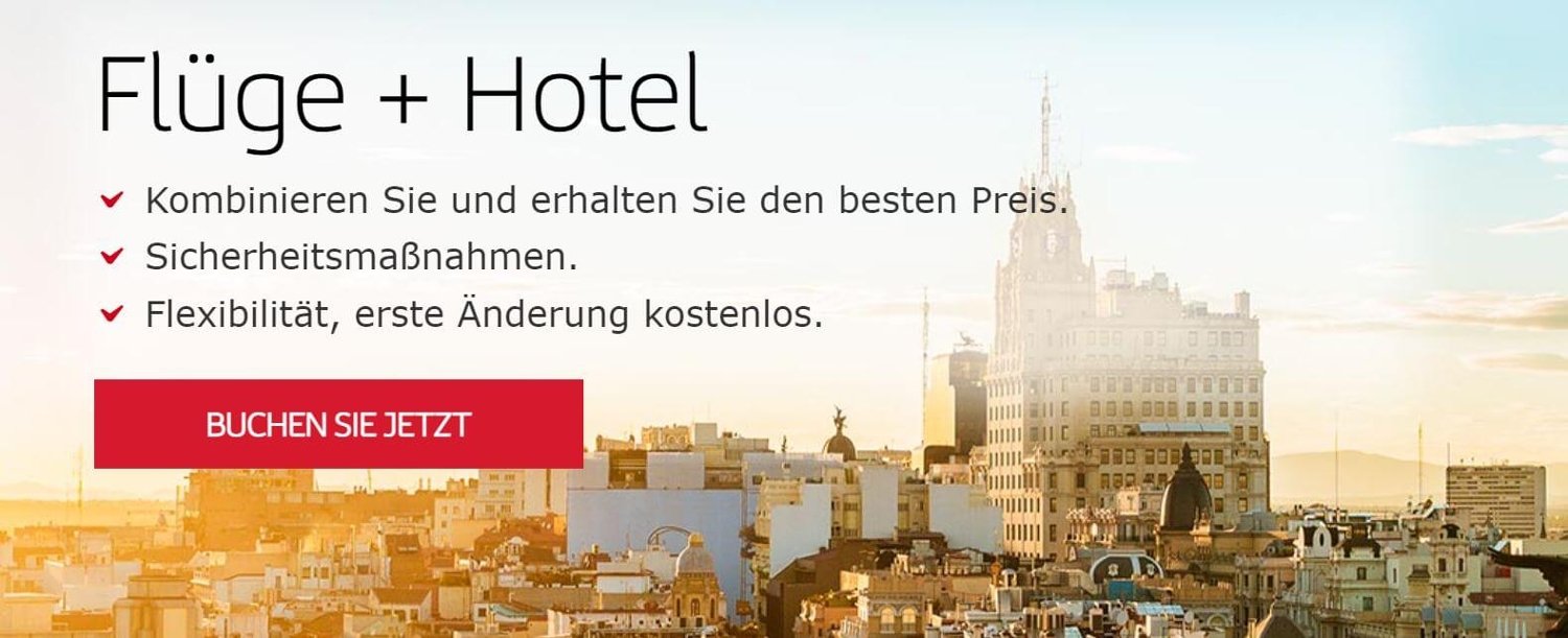 Banner mit Angebot der kostenlosen Flugänderung bei Iberia