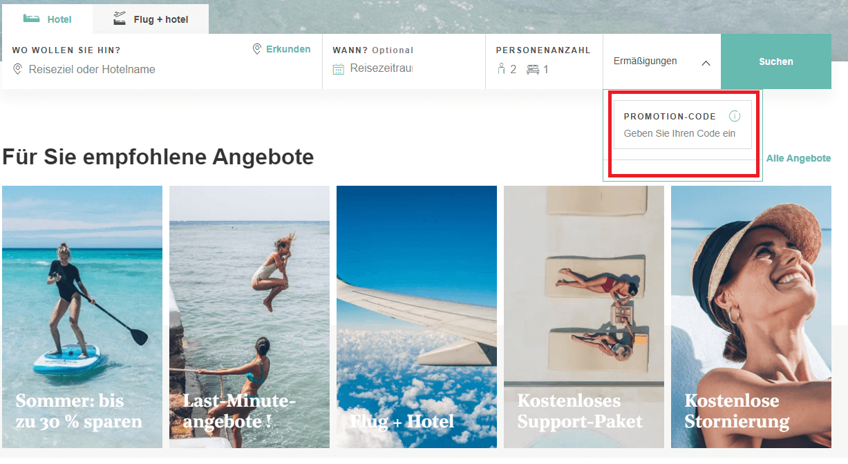 Screenshot der Iberostar Webseite: Eingabefeld zum Iberostar Gutschein eingeben befindet sich unterhalb der Suchmaske für Hotel und Reisezeit