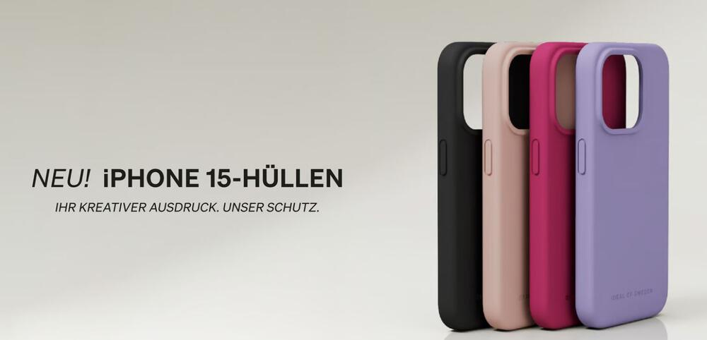 Ideal of Sweden iPhone 15 Hüllen in Schwarz, Beigerosé, Himbeerrot und Lila