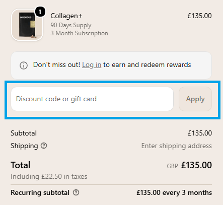 Ingenious discount code box on the checkout page