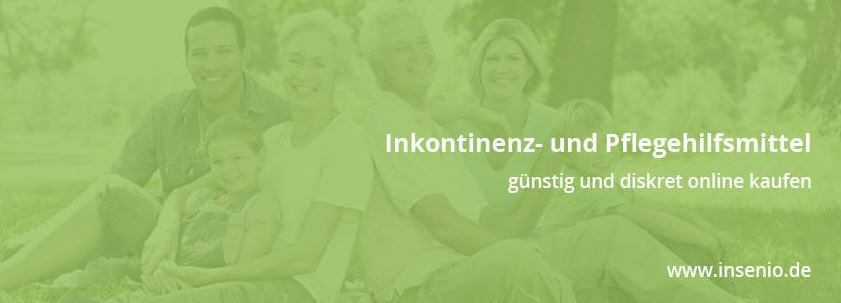 Banner für die INSENIO Gutscheinseite mit Aufschrift „Inkontinenz- und Pflegehilfsmittel günstig und diskret online kaufen“