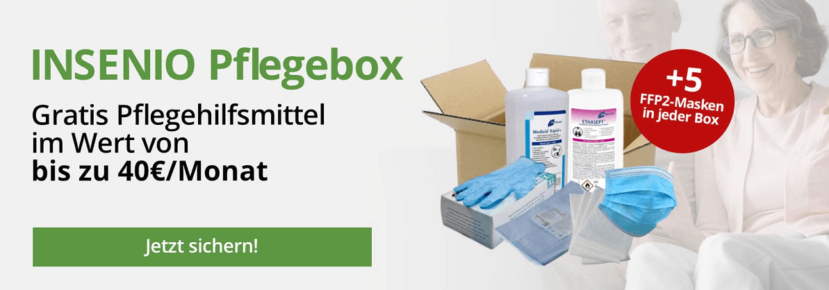Banner mit Beispielfoto für die kostenlose Pflegebox von INSENIO