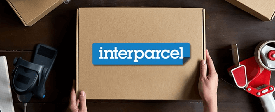 Interparcel more ways to save banner featuring some hands opening a brown box with company logo on the front