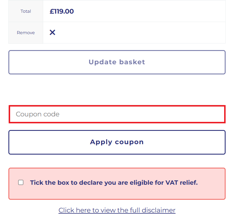 Intus Healthcare discount code box in shopping cart image