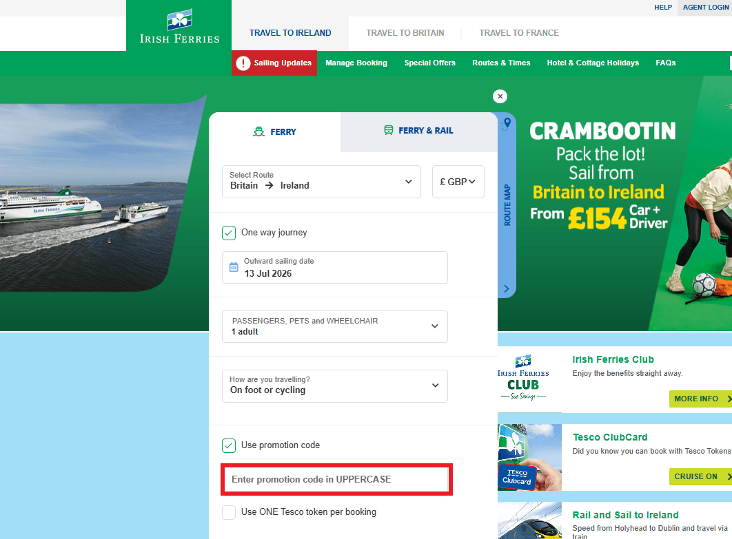 Irish Ferries discount code section image