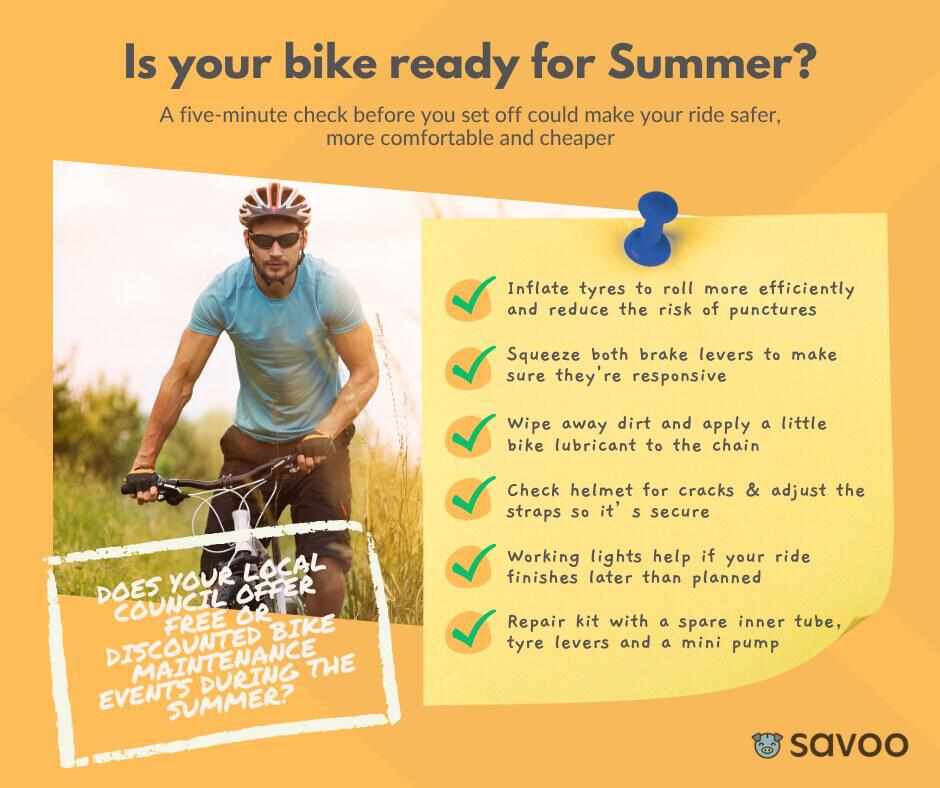 Is your bike ready for the summer infographic highlighting tips like inflating tyres and checking lights.