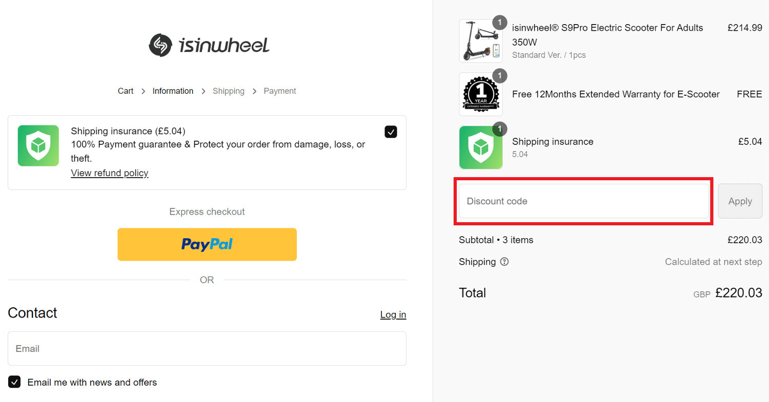 iSinwheel discount code redemption box image