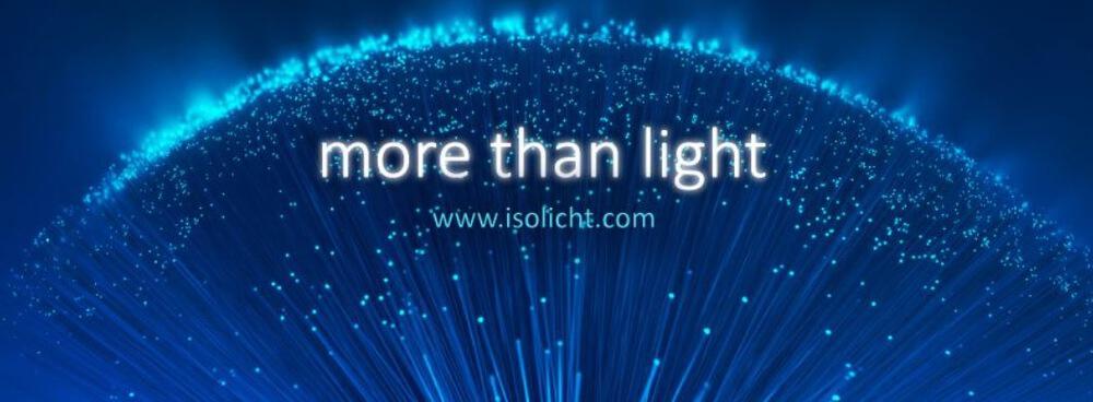 Banner der Seite für Isolicht Gutscheine: blaue Lichtstrahlen formen eine Halbkugel; "more than light"