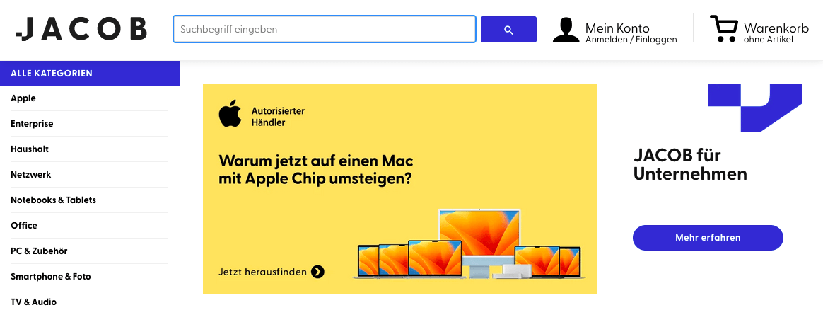 Technik zum Sparpreis bei Jacob im Online-Shop von Marken wie Apple oder Bosch
