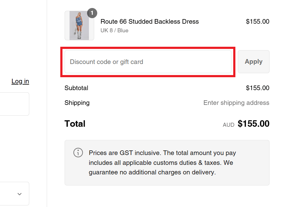 Jaded London discount code redemption box image