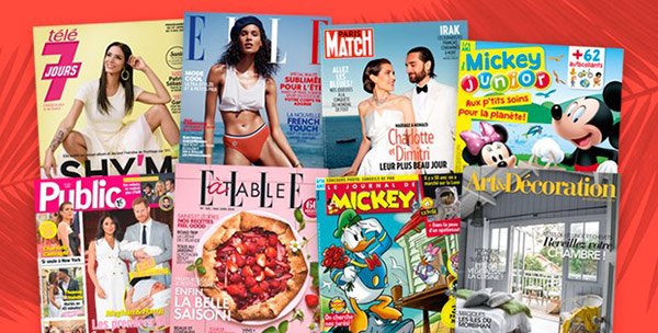 Couvertures de magazines sur fond rouge