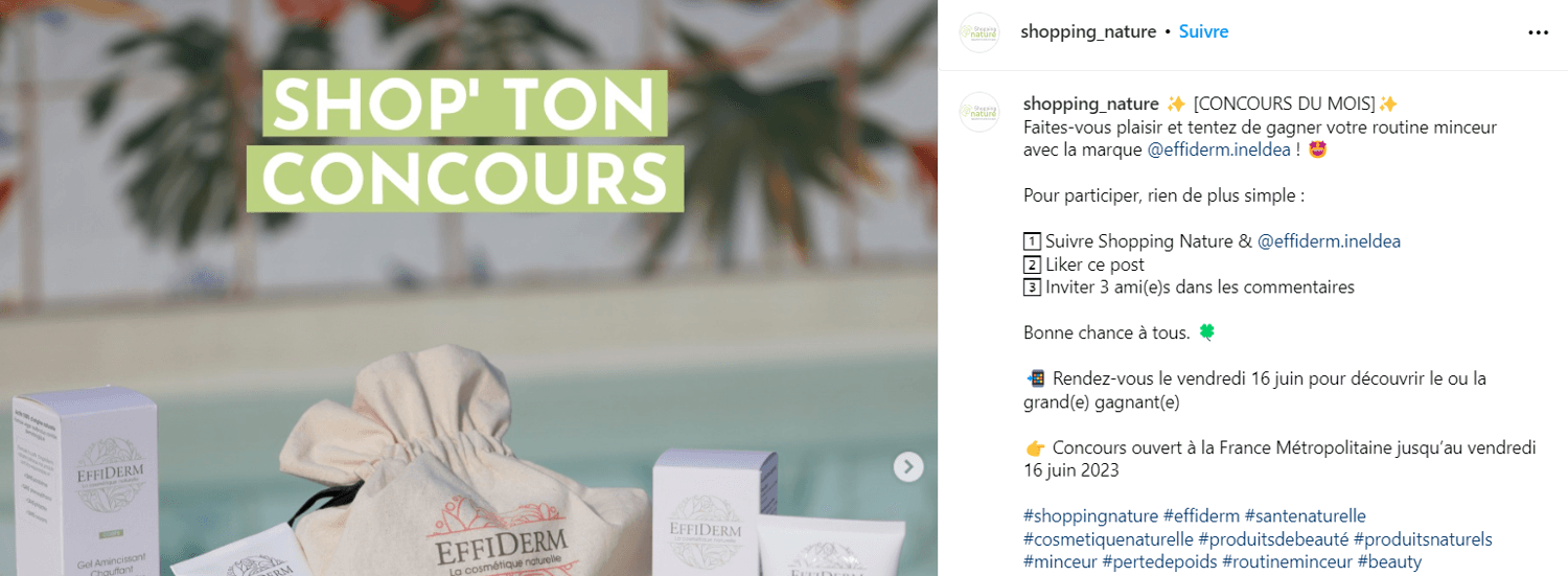 Capture d&apos;image d&apos;un jeu-concours Shopping Nature organisé sur Instagram
