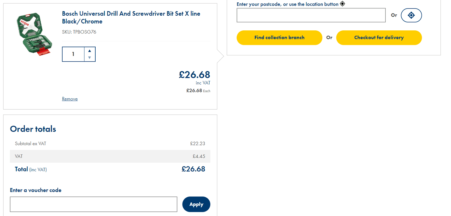 The Jewson voucher code entry box on the My Trolley page of the Jewson website