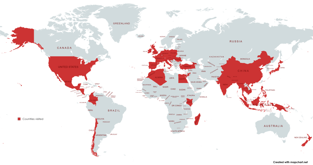 Map of countries visited by John Connellan, Savoo travel expert