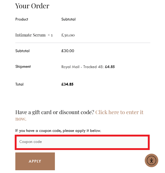 Jomo London discount code box during checkout image