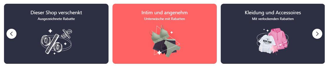 Teaser-Bilder für Joom Rabatte in verschiedenen Rubriken