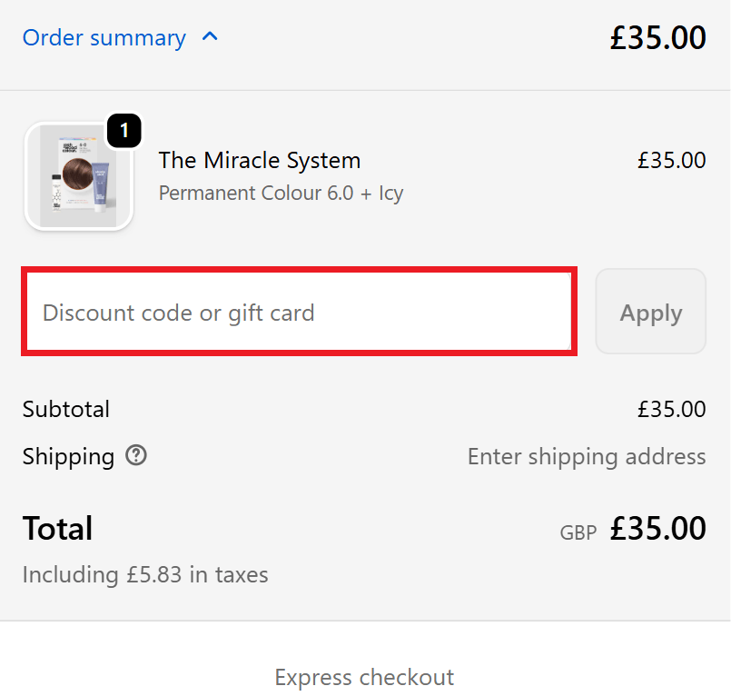 Josh Wood Colour discount code box in shopping basket