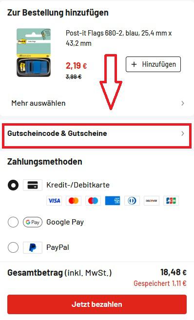 Screenshot vom Eingabefeld mit Hinweis darauf, wo du den Joybuy Rabattcode einlösen kannst