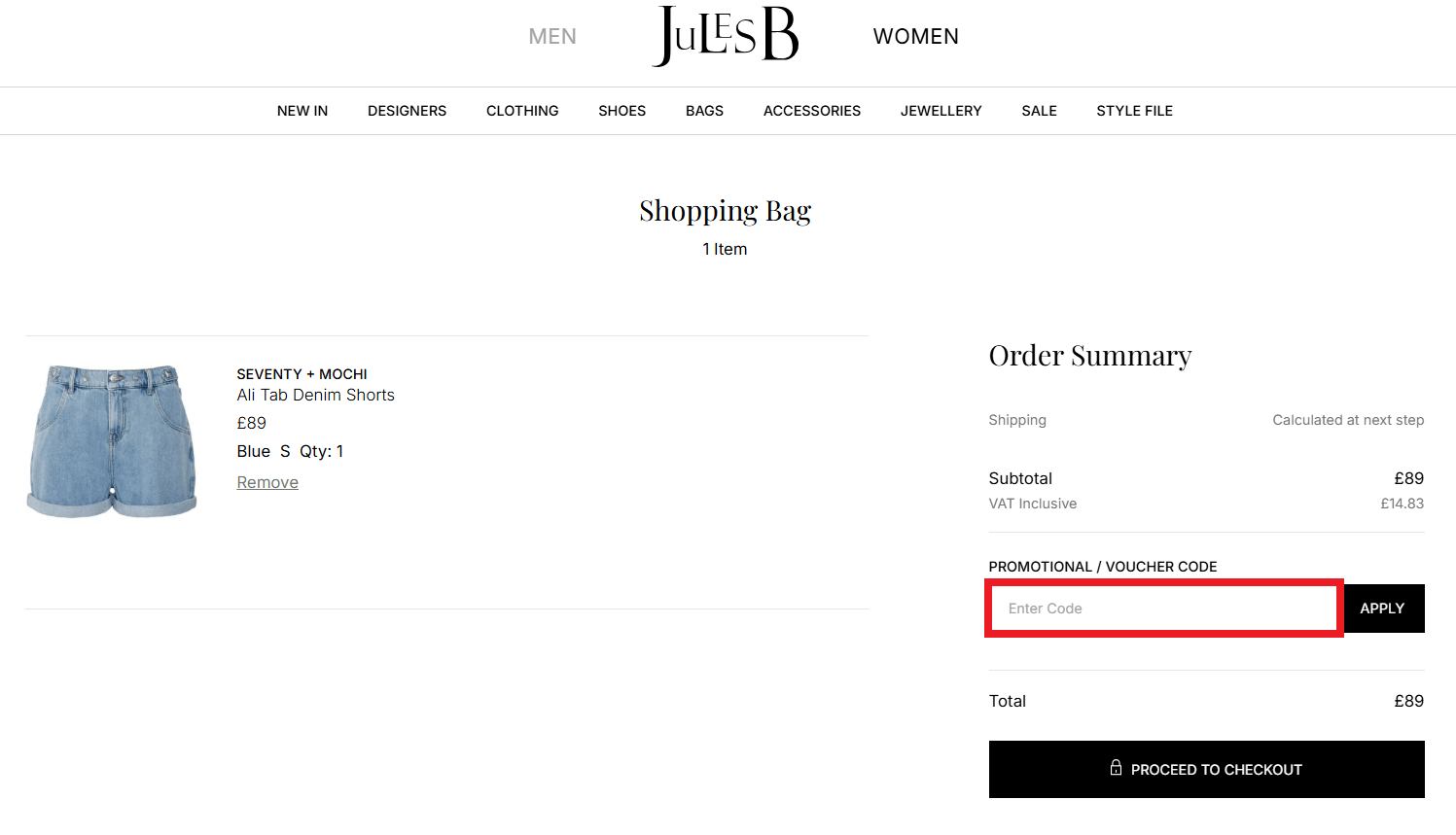 Jules B discount code redemption box image