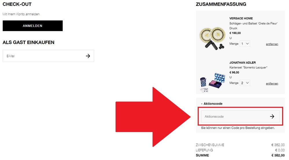 Eingabefeld für einen Julian Fashion Gutschein im Warenkorb