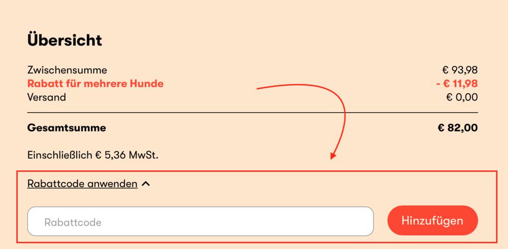 Warenkorb-Screenshot mit Eingabefeld für deinen Just Russel Gutschein
