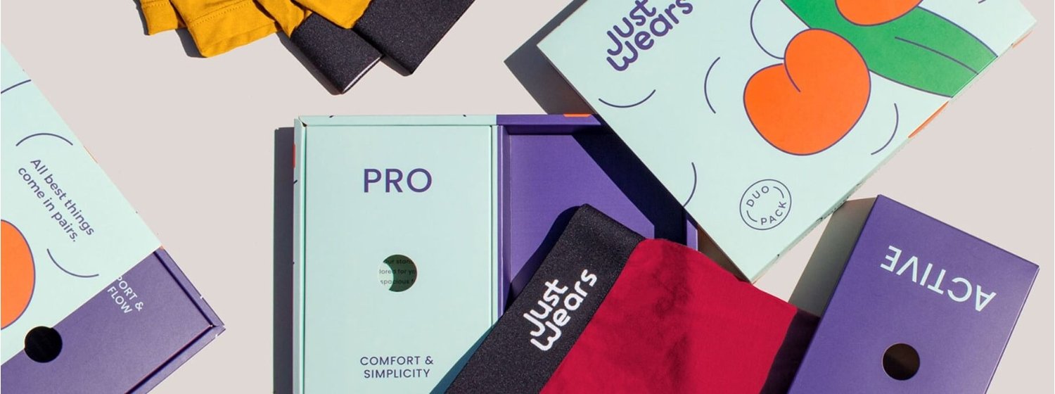 JustWears savings guide - Collection of underwear and branded boxes