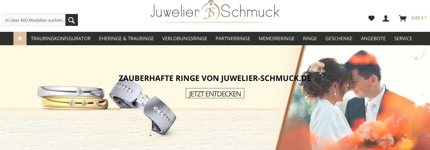 Startseite des Juwelier-Schmuck Online-Shops mit Verlobungs- und Trauringen