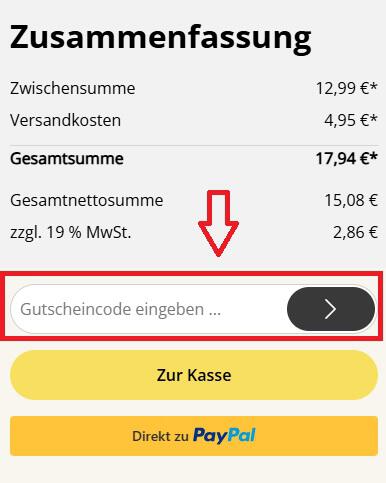 Eingabefeld für den K-fee Gutschein im Warenkorb