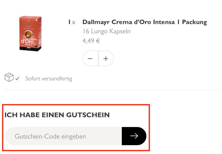 Eingabefeld für den K-fee Gutschein im Warenkorb