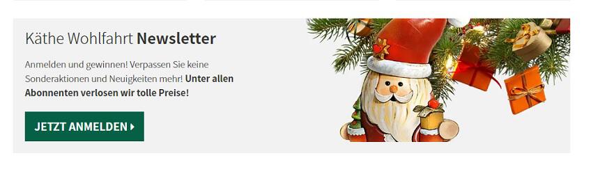 Tannenzwei mit Baumschmuck auf Banner für den Käthe Wohlfahrt Newsletter und dessen exklusive Vorteile