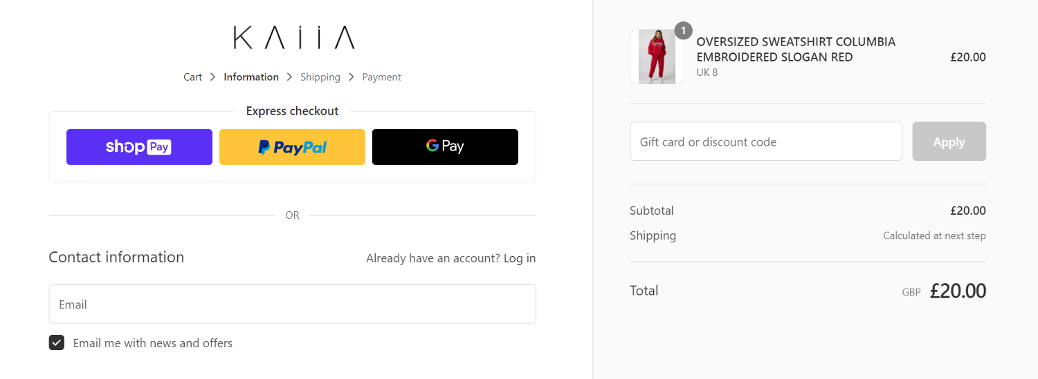 Kaiia discount code box - checkout