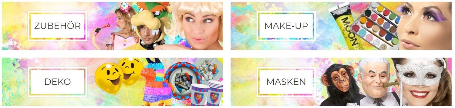 Karneval-Angebote bei Karneval Megastore: Zubehör, Make-up, Deko und Masken.
