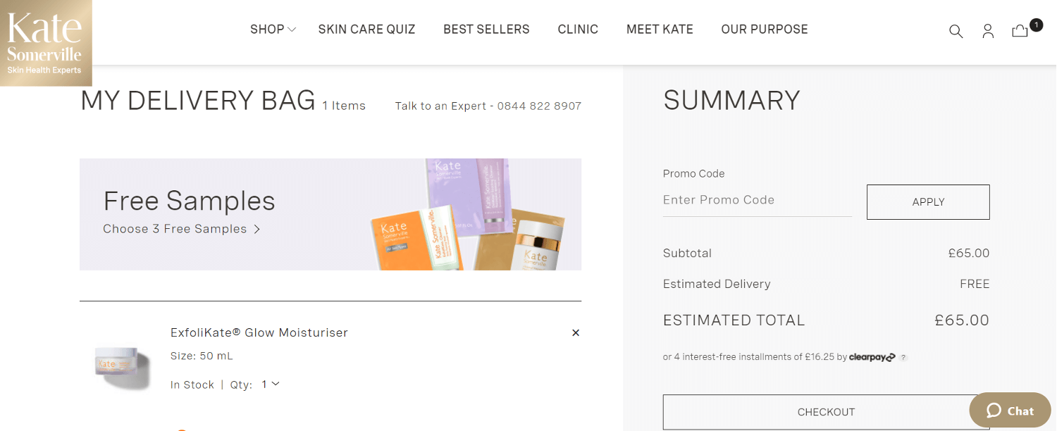 Kate Somerville discount code redemption box - checkout