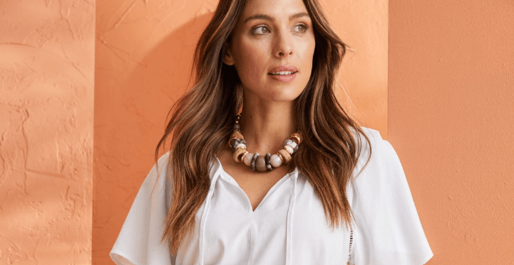 Katies deals page banner featuring a beautiful woman wearing a white top against an orange backdrop